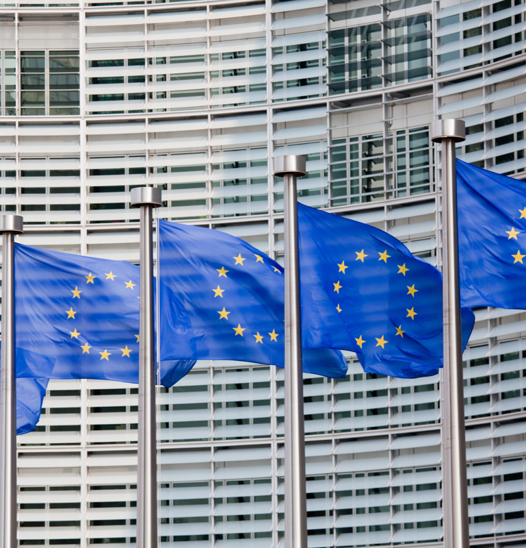 EU Fahnen vor Parlament in Brüssel